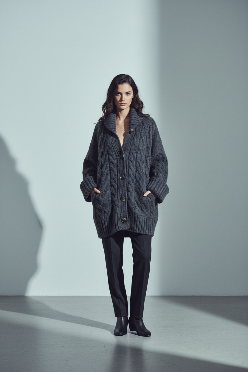 Cable Cardigan – Charcoal
