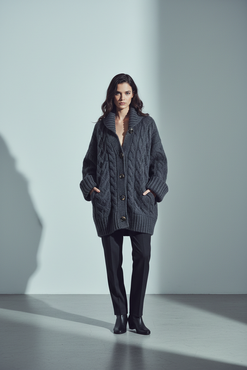 Cable Cardigan – Charcoal