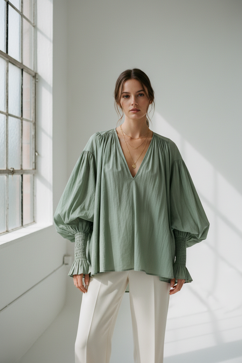 Puff Sleeve Blouse – Sage
