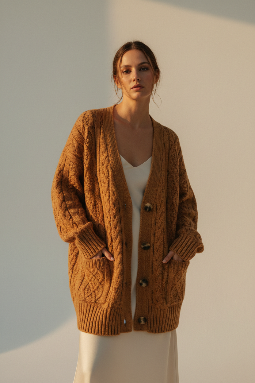 Cable Cardigan – Camel